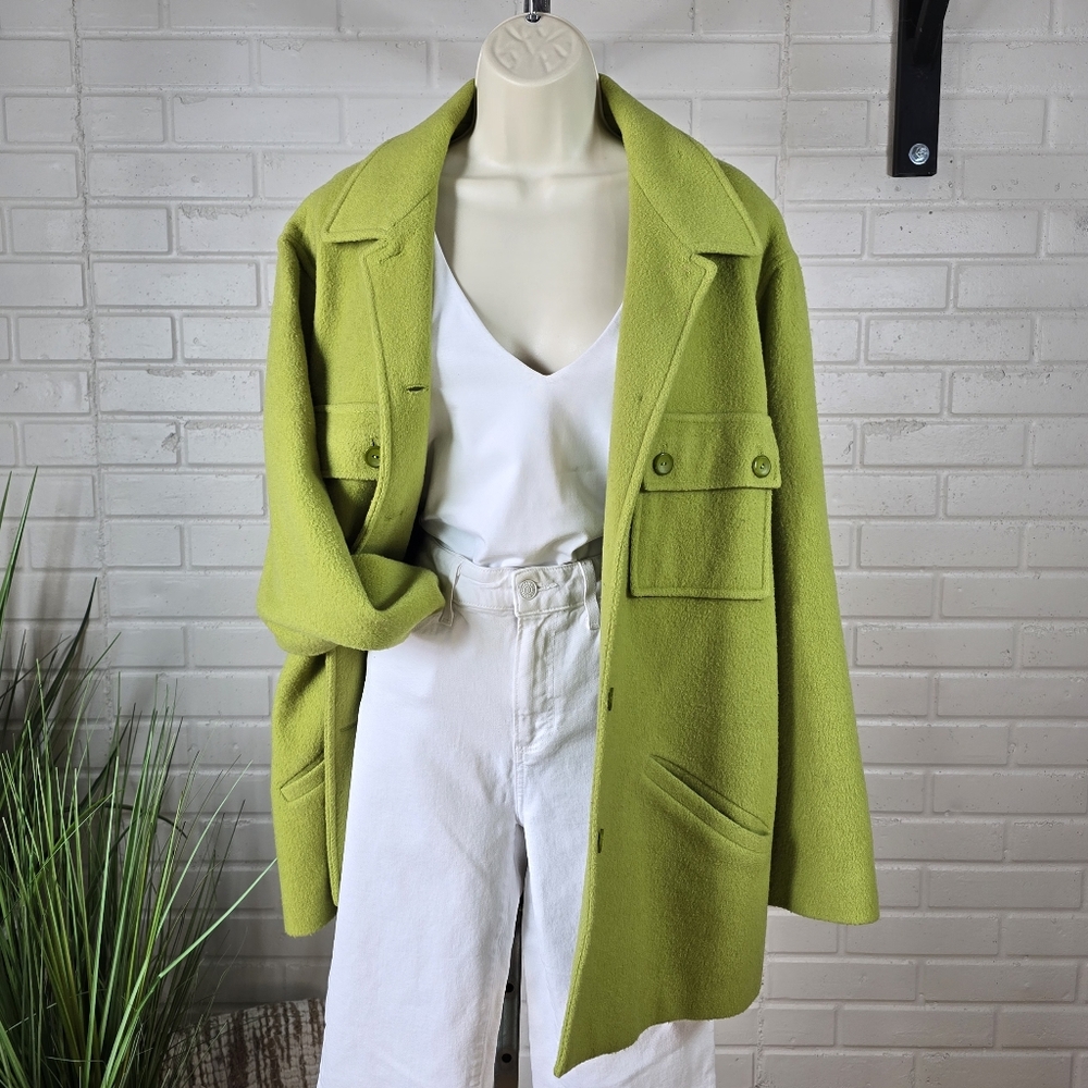 Vintage Mario De Pinto Wool Blend Lime Green Coat Large Extra Large